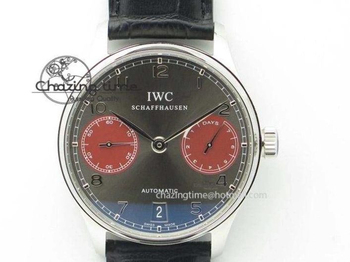 MIROTIME 0120 Portuguese Real PR IW500126 ZF 1:1 Best Edition Grey Red Dial On Black Leather Strap A52010 V Resilient 7333